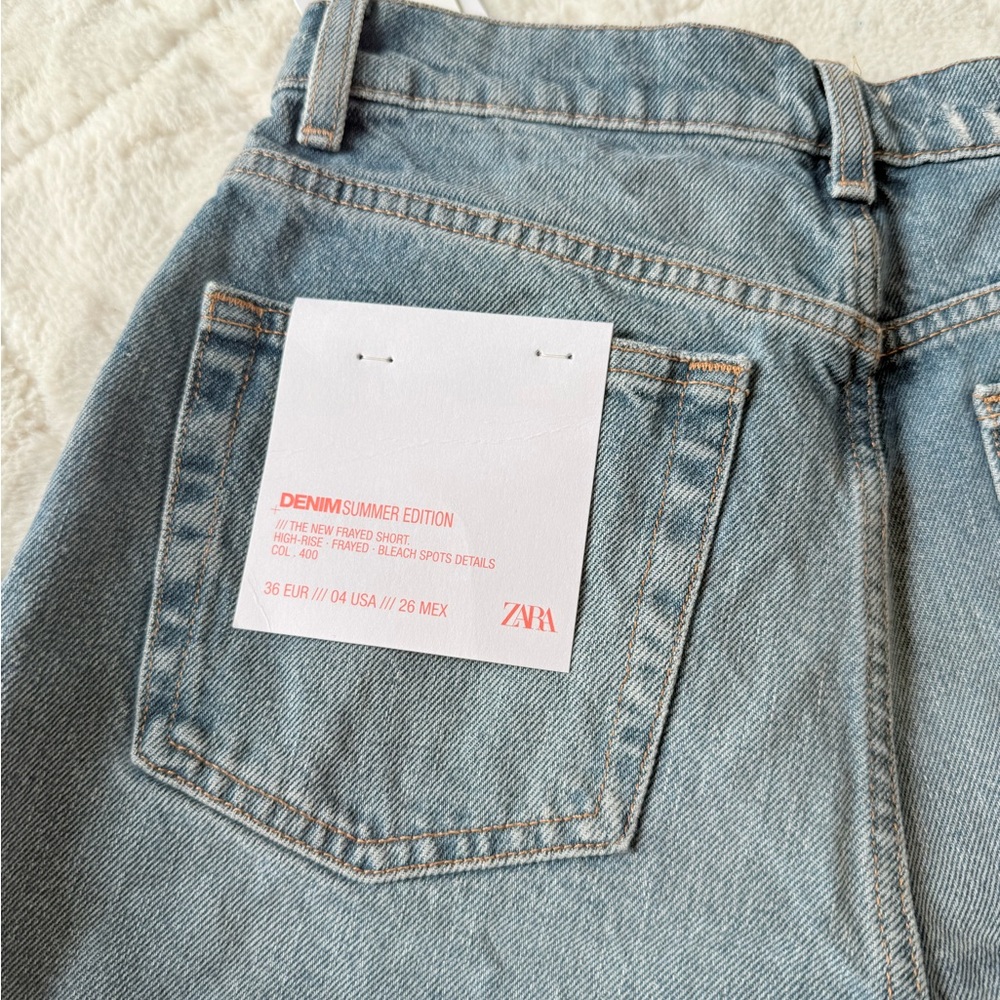 ZARA Blue Washed Distressed Denim Shorts - Picture 3 of 5